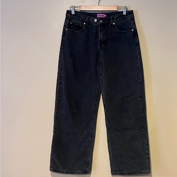 Edikted Denim - Edikted Women's Size M Black Mid Rise Wide Leg Jeans Double Button Chic